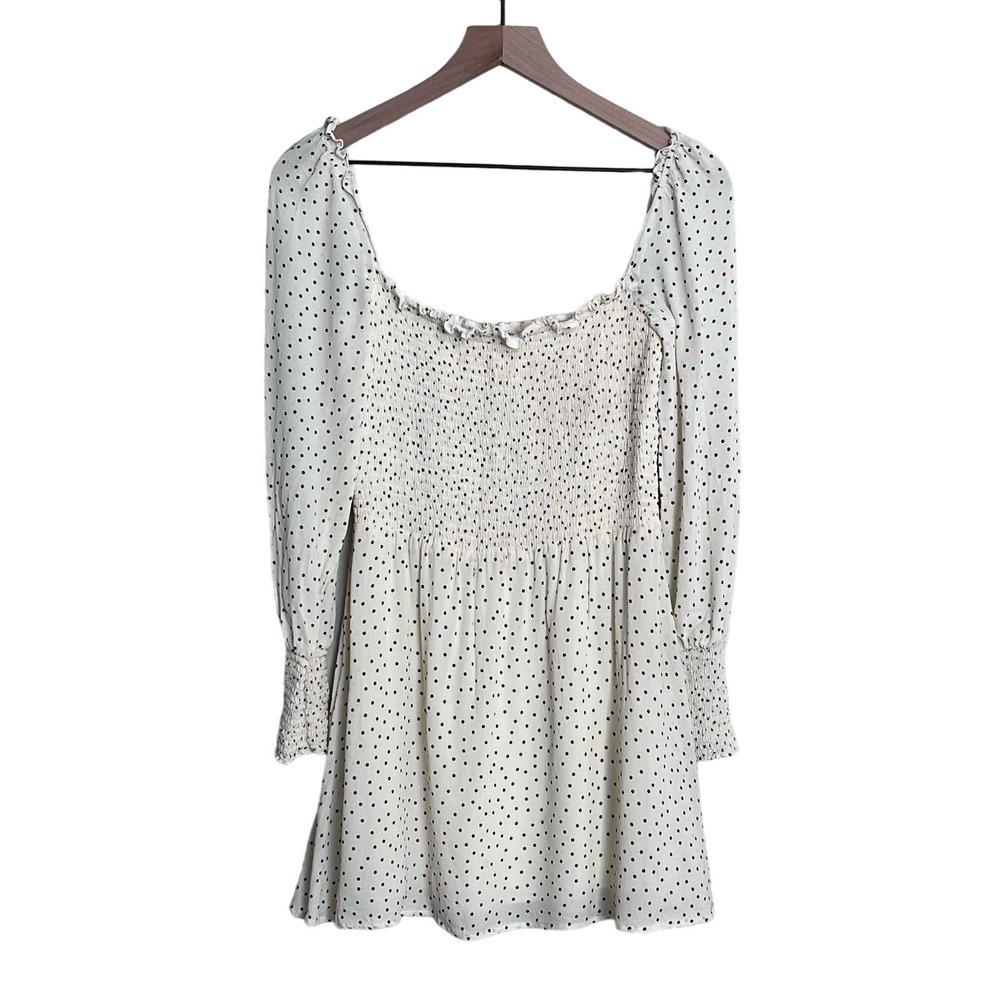 Reformation Cream Polka Dot Smocked Mini Dress